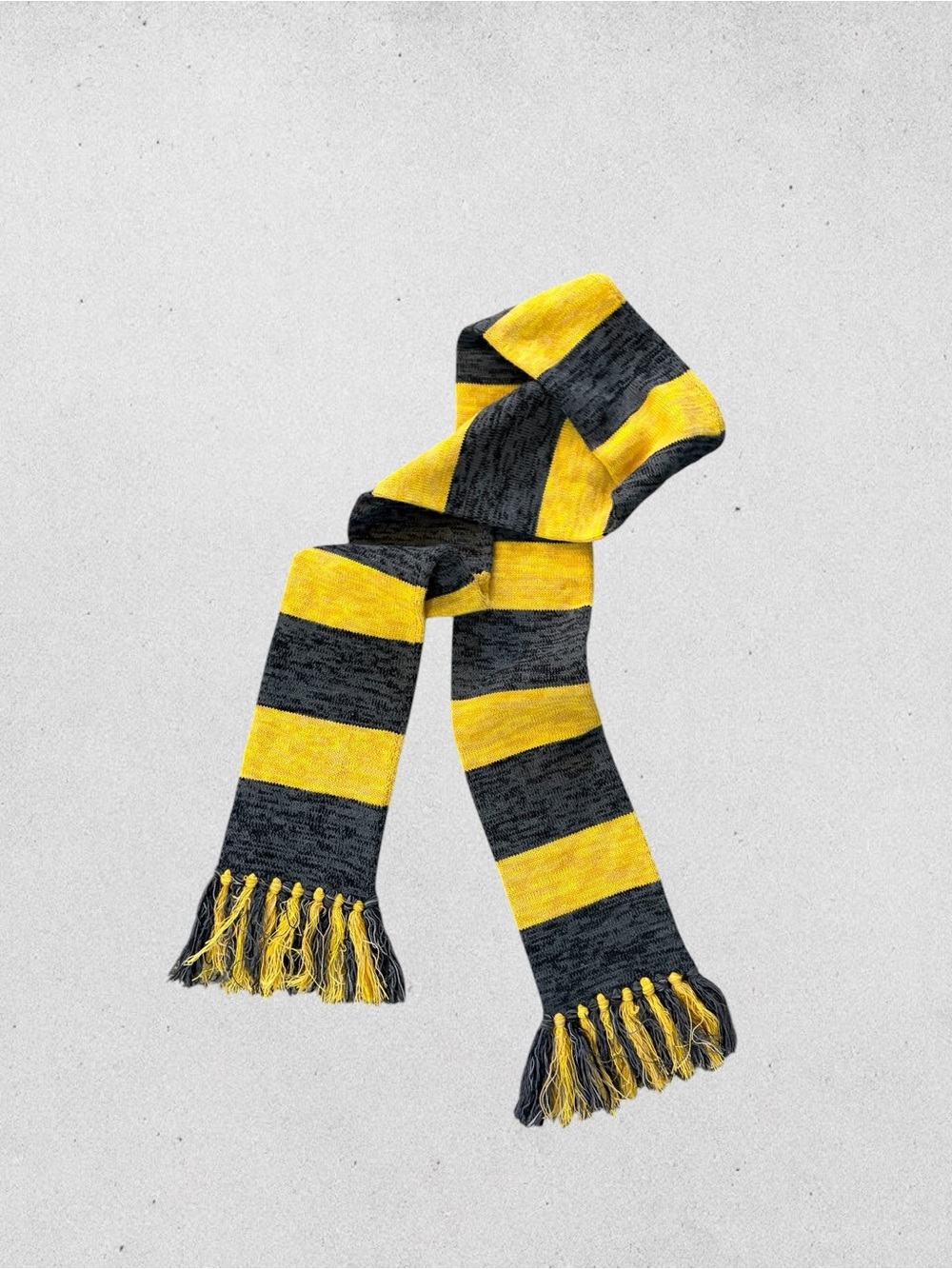 Harry Potter Hufflepuff Knit Scarf Yellow Gray Striped Fringe 97” Long